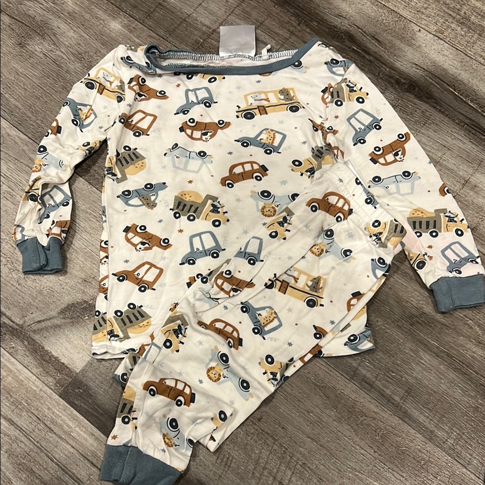Cream and Blue Pajama Set with Playful Animal Print
